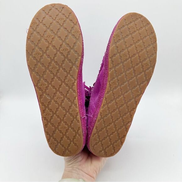 UGG Kaysa Pink Moccasin Suede Leather Fringe Boots Size Women's 4 - Picture 13 of 13